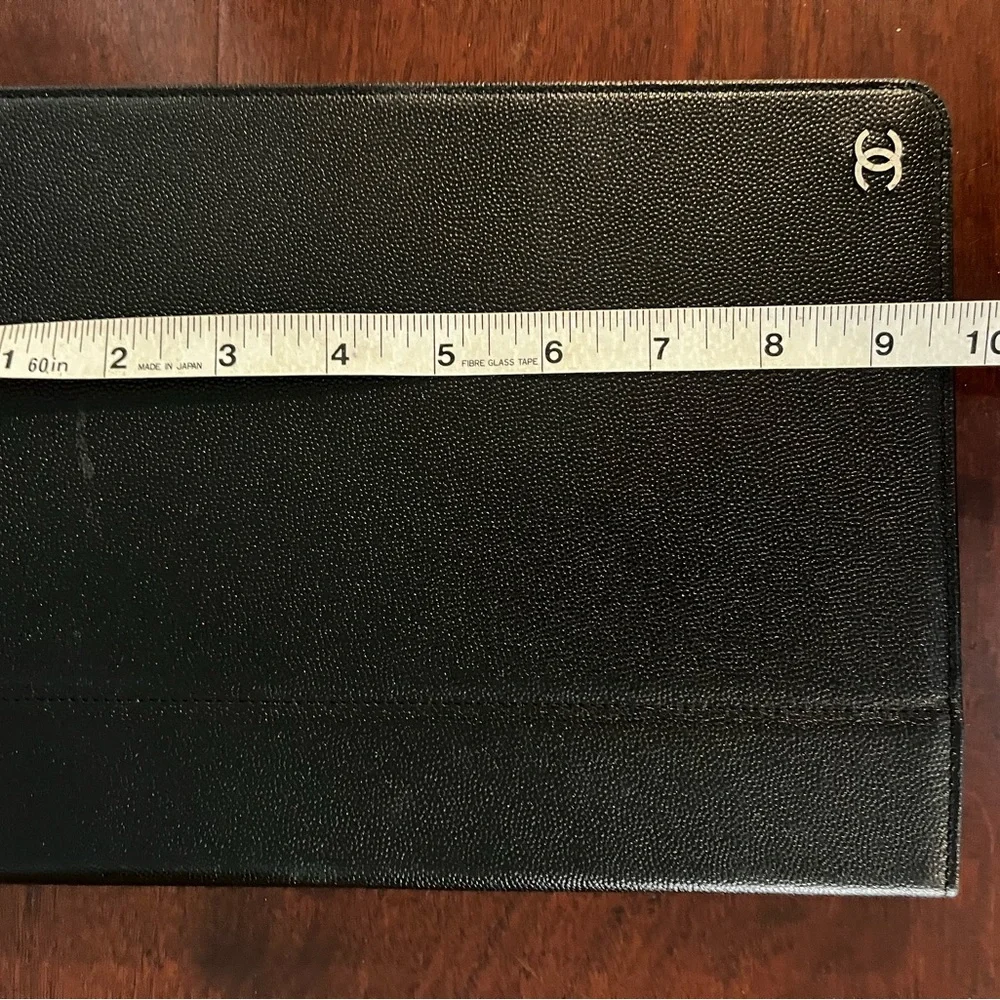 Authentic Chanel Black pebble grain Leather IPad Case / holder